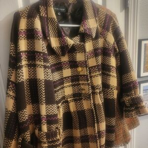 Dialogue Women's Checkered Cape - Brown and Purple